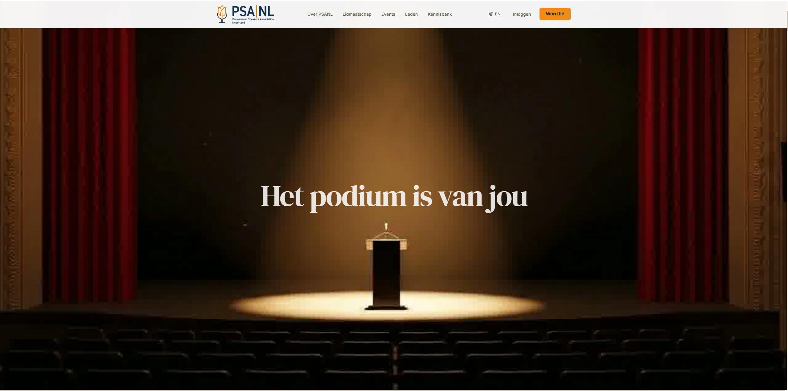 De website van Professional Speakers Association Nederland